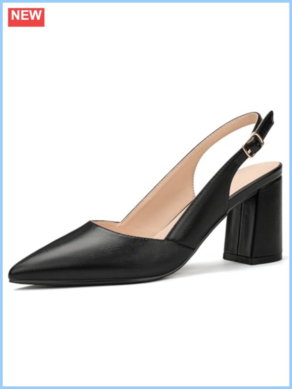 Women's Slingback Heels Closed Pointed Toe Chunky Block Pumps for Work Wedding